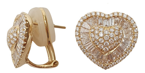 Brinco Pizza Coração De Ouro 18k 750 15mm 2,08ct Diamantes Amarelo