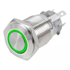 Boton Pulsador De Metal Led Momentáneo - 16mm Verde