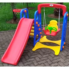 Playground Infantil 3 Em 1 Balanco Escorregador E Cesta De B Cor Azul