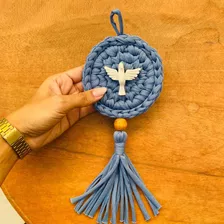 Mandala Adorno Em Crochê Com Divino Espírito Santo Azul