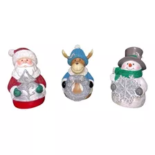 Santa, Reno, Snow Bowl Decorativo Navideño De 3 Pc Luz Led 