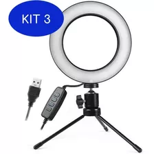 Kit 3 Iluminador Ring Light 20cm Maquiagem Selfie Gravação