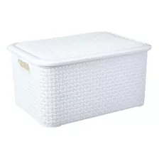 Cesto Caixa Organizador Rattan Grande Tampa Nitron Cor Branco