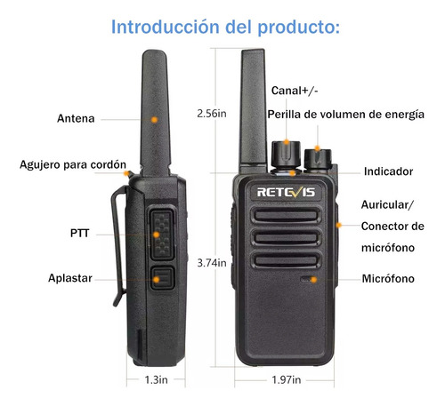 2pcs Radios Walkie Talkie Recargable Con Usb Retevis Rt68 Foto 8