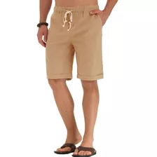 Bermuda Short Casual Playa De Algodón Y Lino Para Hombre