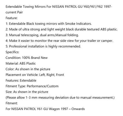 Electric Extendable Towing Mirrors Para Nissan Patrol Gu Y61 Foto 4