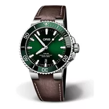 Reloj Oris Aquis Original Bisel Cerámica 73377304157 Color De La Correa Café Color Del Bisel Verde Color Del Fondo Verde