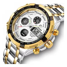 Reloj De Acero Inoxidable Goldenhour Con Calendario Led Y Al