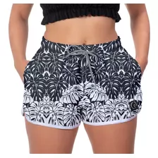 Short Feminino Estampa Folhagem Moda Academia Esporte 