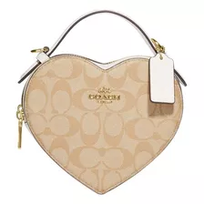 Bolsa Bandolera Coach Heart Crossbody Diseño Signature Canvas De Lona Y Cuero Beige Con Correa De Hombro Crema Asas Color Crema Y Herrajes Dorado