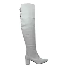 Bota Feminina Over The Knee Em Couro Legitimo Branco