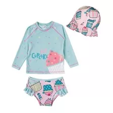 Conjunto Uv Infantil Proteção Solar Com Chapéu Bebê Praia