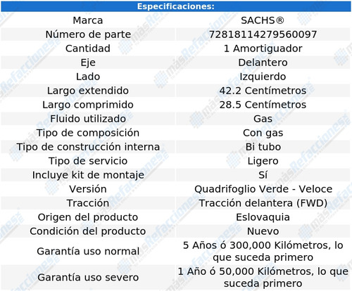 1 Amortiguador Gas Del Izq Giulietta L4 1.7l 13 Al 21 Sachs Foto 2