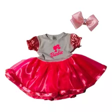 Vestido Infantil Da Barbie Com Laço Rosa Mesversário