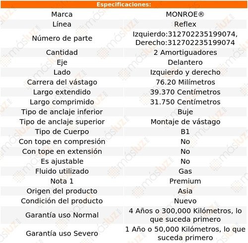 Kit 2 Amortiguadores Del Gas Reflex H2 Hummer 03/09 Monroe Foto 3