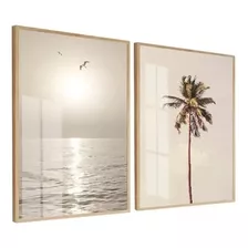 Quadros Decorativos Mar Pássaros Boho Moldura 50x70 Vidro