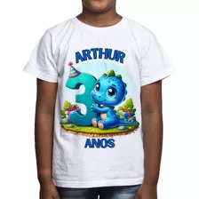 Camiseta Infantil Dinossauro Aniversário 3 Anos Confortável