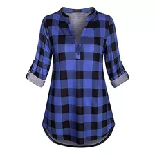 Blusa De Manga Larga A Cuadros Camisa Mujer 9001