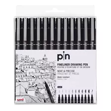 Caneta Uni Pin Fine Line Preta Com 12 Pontas - Uniball