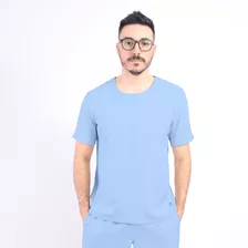  Pijama Cirúrgico Gola Redonda Scrub Masculino - Azul Bebê