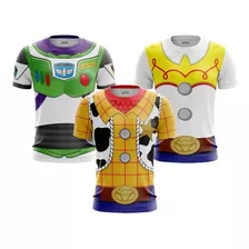 Kit 3 Camiseta Camisa Buzz Lightyear Xerife Woody Jessie 