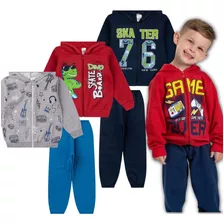 Kit 3 Conjuntos Infantil Menino Moletom Roupas Frio Inverno