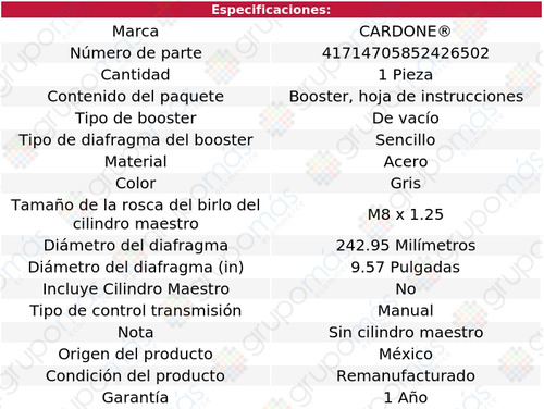 1 Booster Frenos Plymouth Acclaim 90 Al 91 Cardone Reman Foto 5