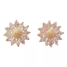 Aretes De Girasol Para Mujer Chapado En Oro De 18k Broqueles Zirconia Cúbica Para Mujeres Elegantes Regalo Para Dama En Color Dorado