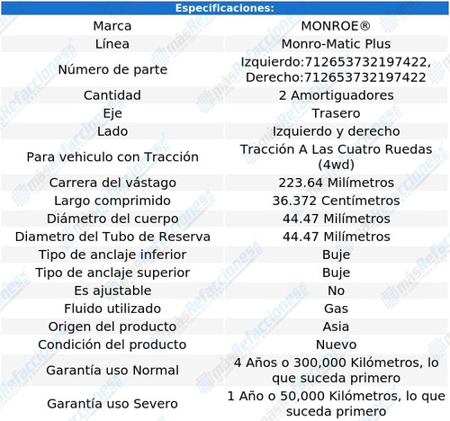 Par Amortiguadores Traseros Monro-matic Plus Comanche 86-92 Foto 3