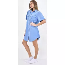 Vestido Camisero De Jeans Manga Corta 