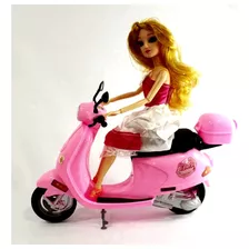 Boneca Com Lambreta Rosa Articulada Moto Fashion