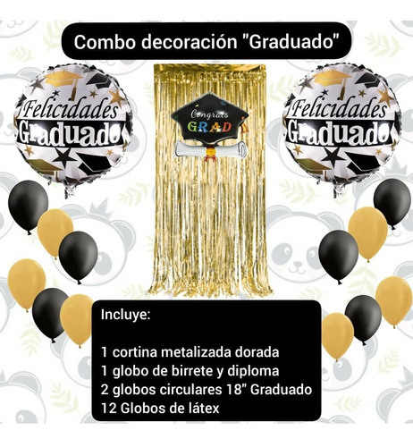 Set Decoración Para Fiesta Graduación Globos Látex Cortina 