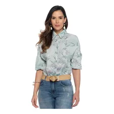 Blusa Social Feminina Floral Romântica Manga Bufante Casual