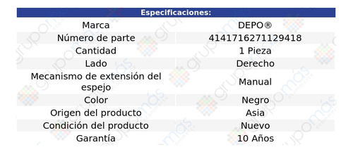 (1) Espejo Derecho Man Negro Depo Concorde Del 1998 Al 2001 Foto 2