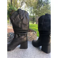 Bota Bucanera Mujer Caña Larga Taco Texana Cuero Moda Tenden