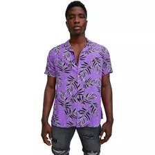 Camisa Manga Corta Purple Hojas Basement