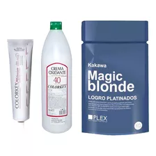 Kit Platinado 1 Barbería Tinta Polvo Y Oxidante