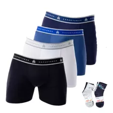 Kit 4 Cuecas Boxer Masculina Microfibra + 4 Meias Adulto