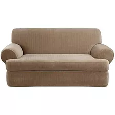 Surefit Stretch Pinstripe T-cushion Sofa Loveseat Slipcover,