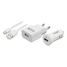 Carregador Celular Usb Tomada E Carro Elgin 5v Turbo Cor Branco