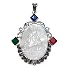 Qvj1-pingente Nsra. Aparecida Prata 925 Madrepérola Cristal 