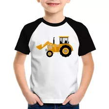 Camiseta Raglan Infantil Trator Pá Carregadeira Amarelo