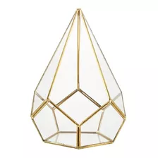 Terrário Grande Pentagonal De Latão Dourado Vaso Suculenta