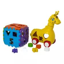 Kit 2 Brinquedos Educativo Girafa+cubo Didatico Monta Kendy 