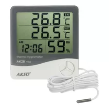 Termo-higrômetro Digital Com Sensor Externo E Relógio Ak28
