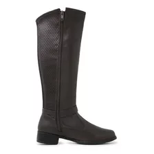 Bota De Inverno Cano Longo Couro Ecológico Cor Preto