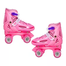 Patin 4 Rueda Niña Rosado Ajustable Talla Xs 25 Al 28