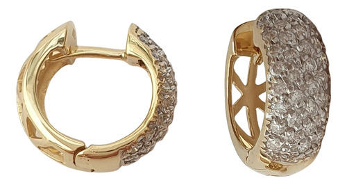 Brinco Argolinha Cravejada De Diamantes 0,68ct Em Ouro 18k Amarelo