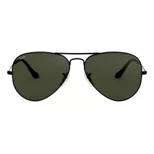 Óculos De Sol Ray-ban Aviator Classic Standard Armação De Metal Cor Polished Black, Lente Green De Cristal Clássica, Haste Polished Black De Metal - Rb3025