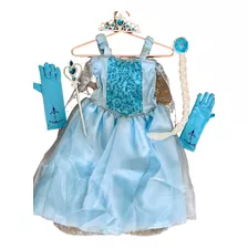 Fantasia Vestido Infantil Elsa Frozen C/ Capa E Acessórios